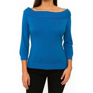 Vintage Y2K Le Chateau Blue Sweater Boat Neck 3/4 Sleeve Knit Top Jumper Sz S